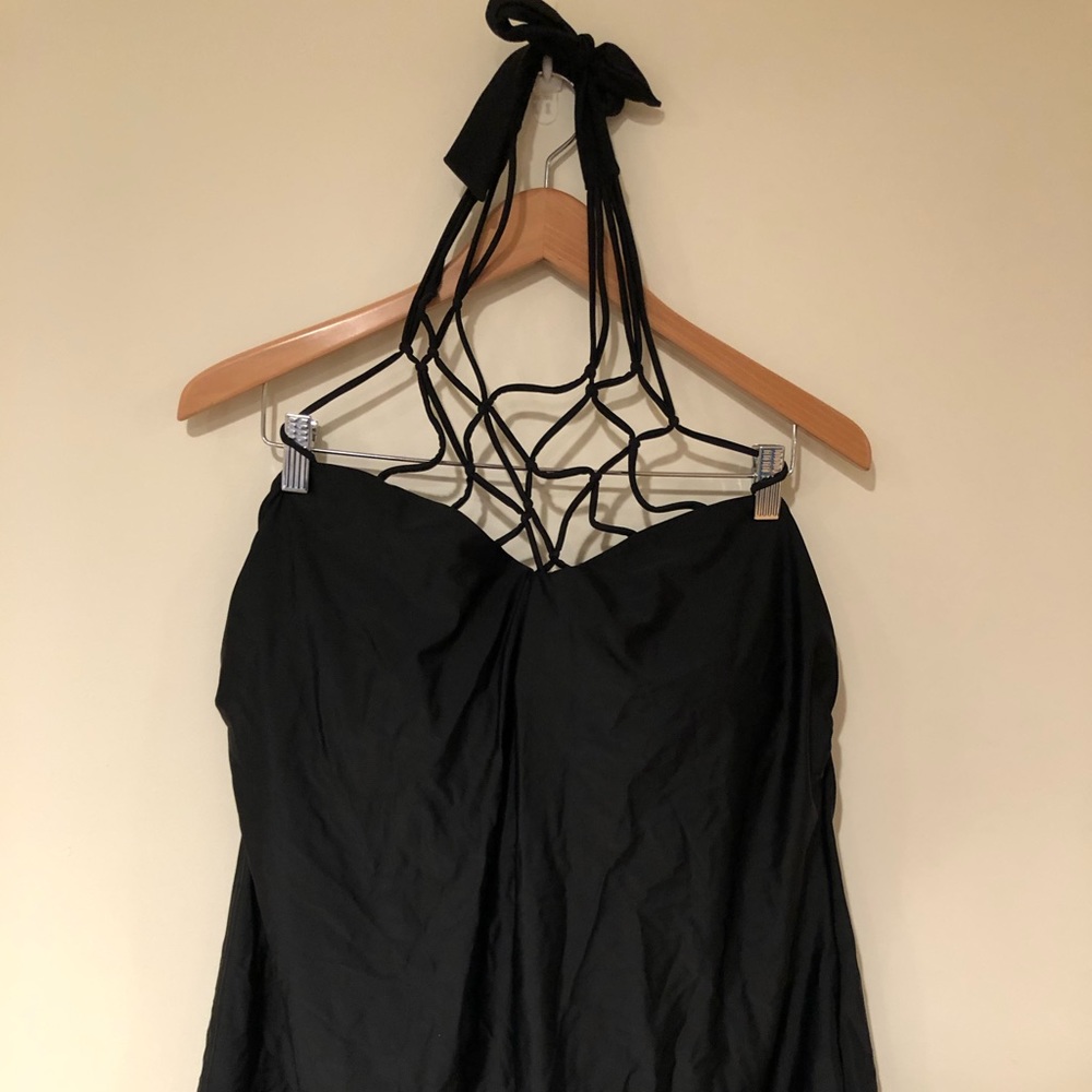 Black tankini halter top with net like design